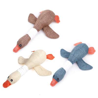 Pet dog squeaky toys linen duck tough teething toys interactive dog chew toys