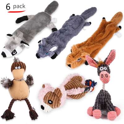 6pack No Stuffing pet cat plush squeaky toys set